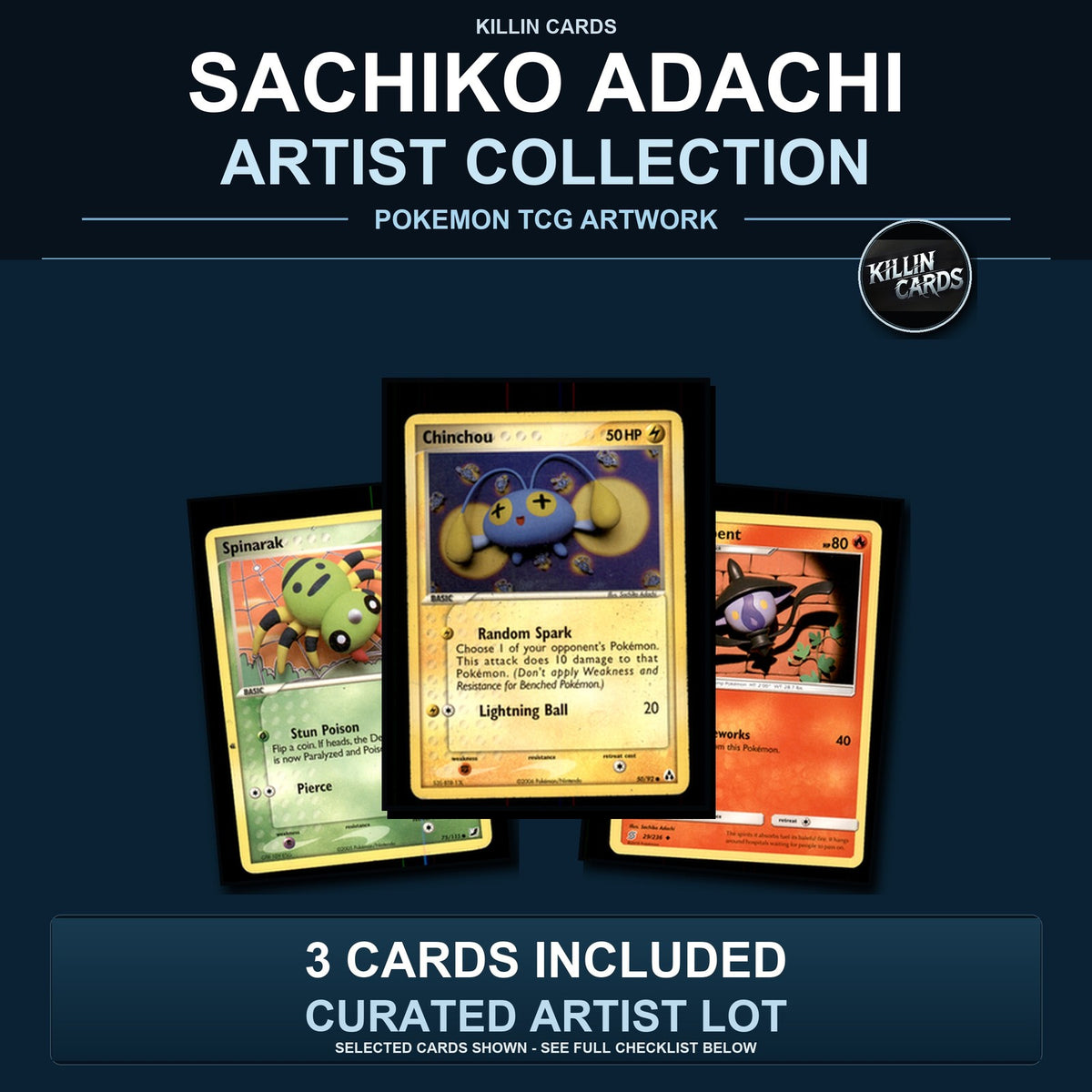 Pokemon TCG Sachiko Adachi Artist Collection 3 Cards Lot