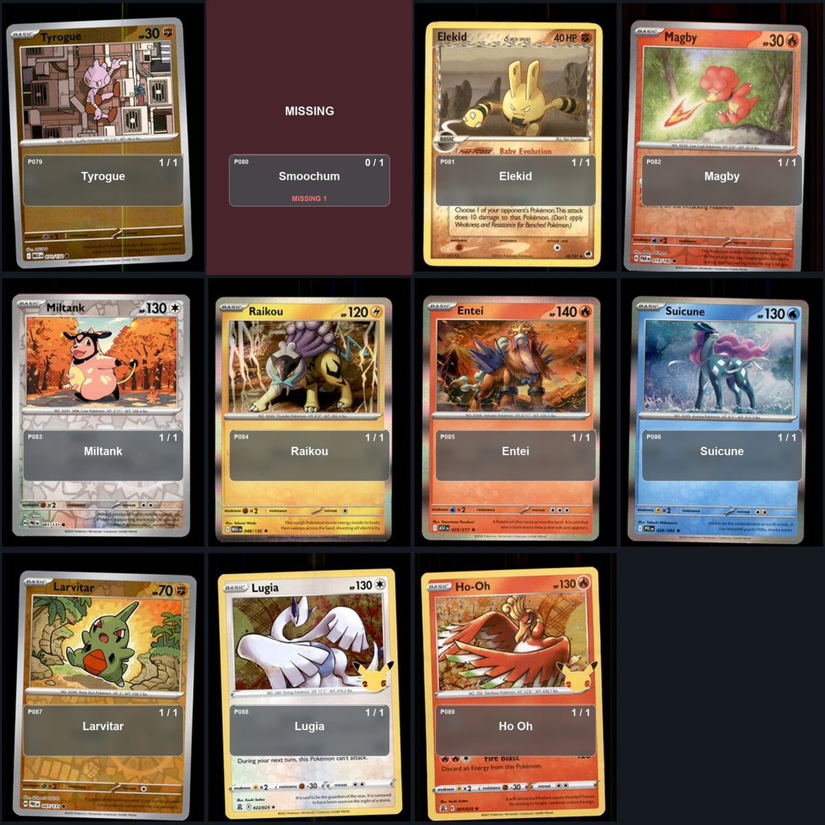 Pokemon TCG Generation 2 Johto Pokemon Pokedex Set 93 Cards Collection