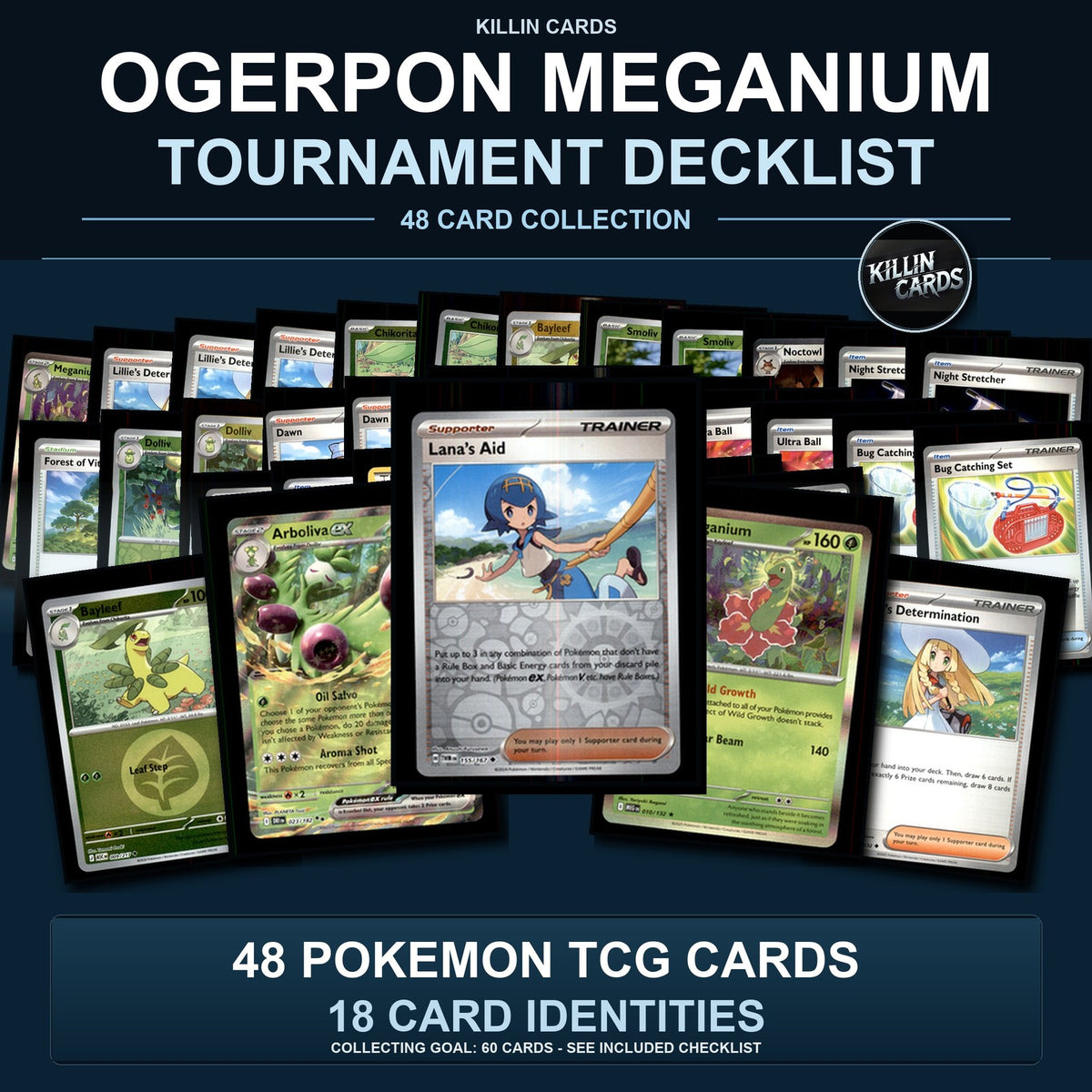 Partial Pokemon TCG Regional Nice Ogerpon Meganium Decklist 48 Cards Deck