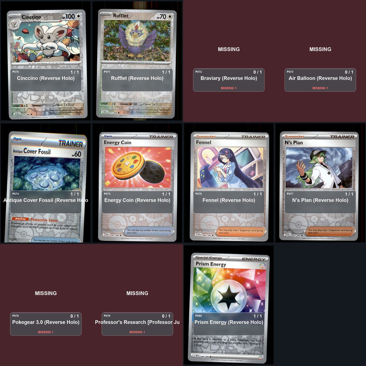 Pokemon TCG SV: Black Bolt Reverse Holo Master Set 70 Reverse Holo Card