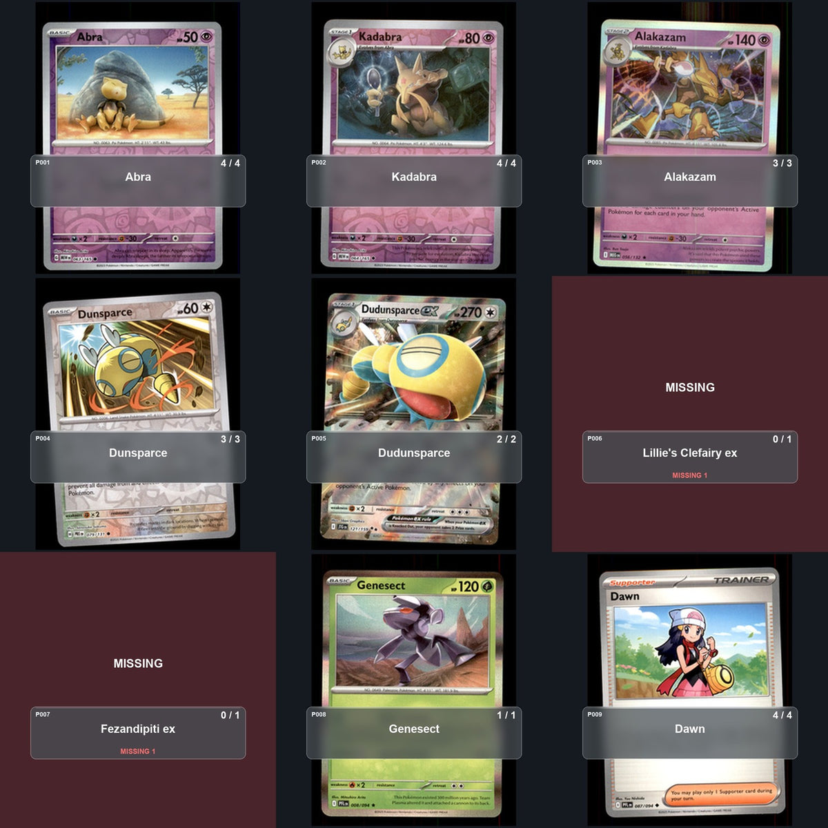 Partial Pokemon TCG Regional Louisville, KY Alakazam Dudunsparce Decklist 45 Cards Deck
