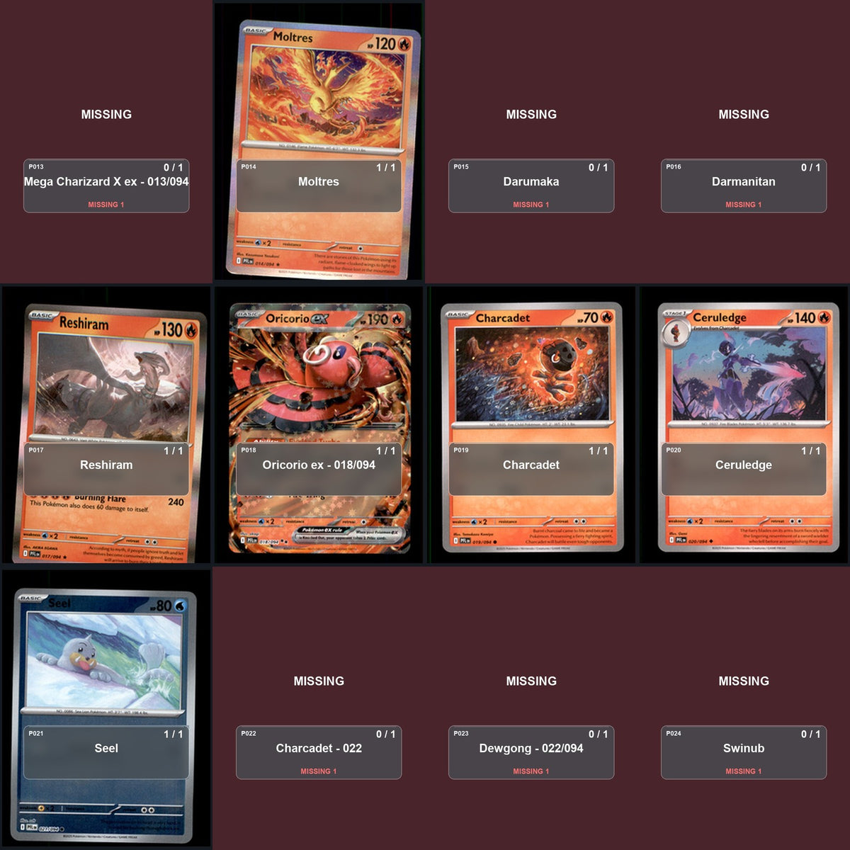 Pokemon TCG ME02: Phantasmal Flames Partial Master Set Lot 145 Cards Master Set