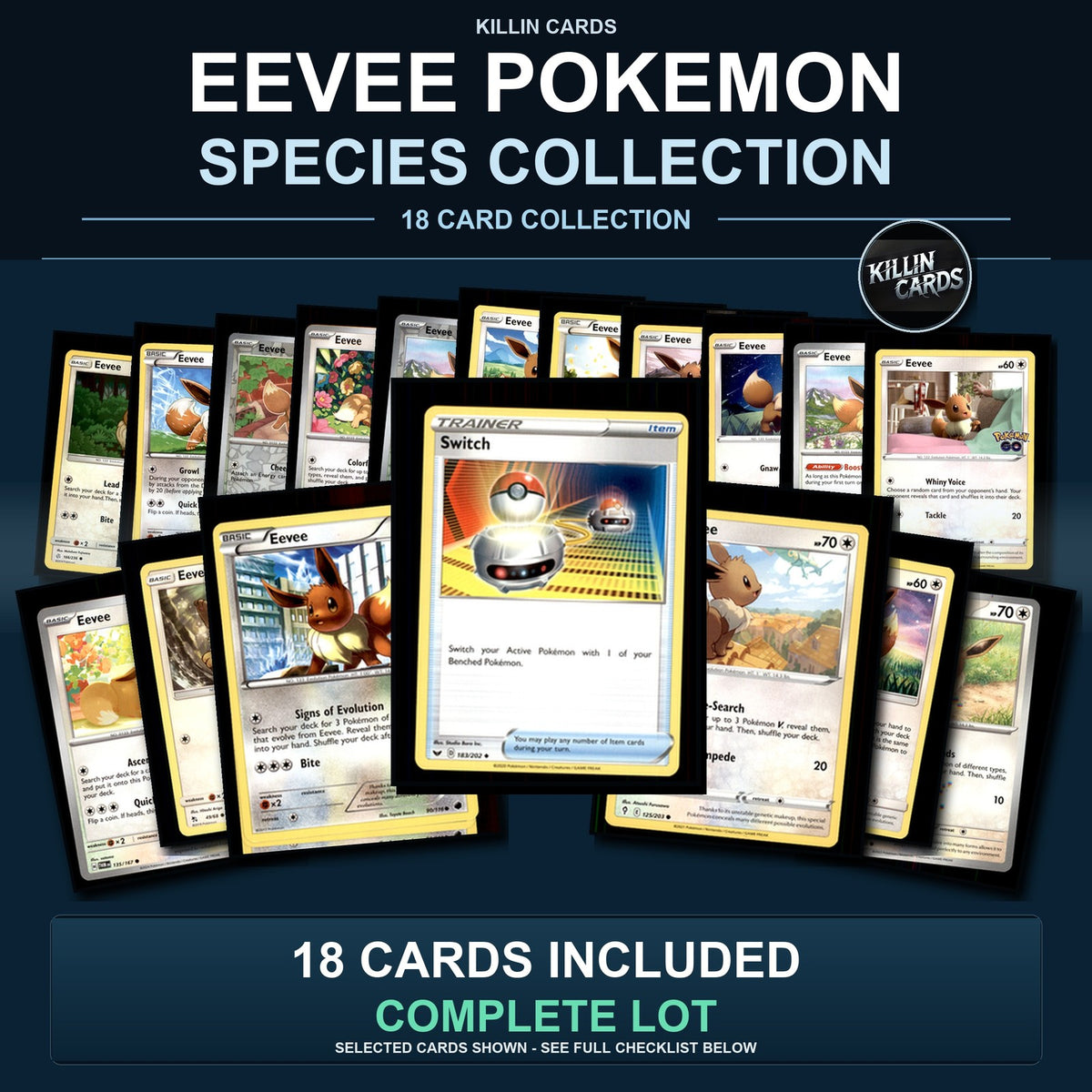 Pokemon TCG Eevee Pokemon Species Collection 18 Different Cards Collection
