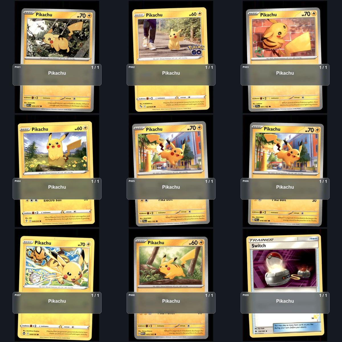 Pokemon TCG Pikachu Pokemon Species Collection 9 Different Cards Collection