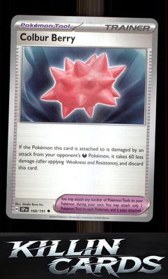 Colbur Berry 168/191 Pokemon Uncommon SV08: Surging Sparks Card NM