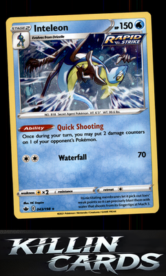 Inteleon 043/198 Pokemon Holo Rare SWSH06: Chilling Reign Card NM
