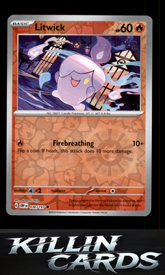 Reverse Holofoil Litwick 036/197 Pokemon Common SV03: Obsidian Flames Card NM