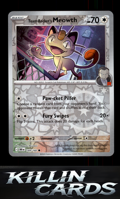 Reverse Holofoil Team Rocket's Meowth 149/182 Pokemon Common SV10: Destined Riva