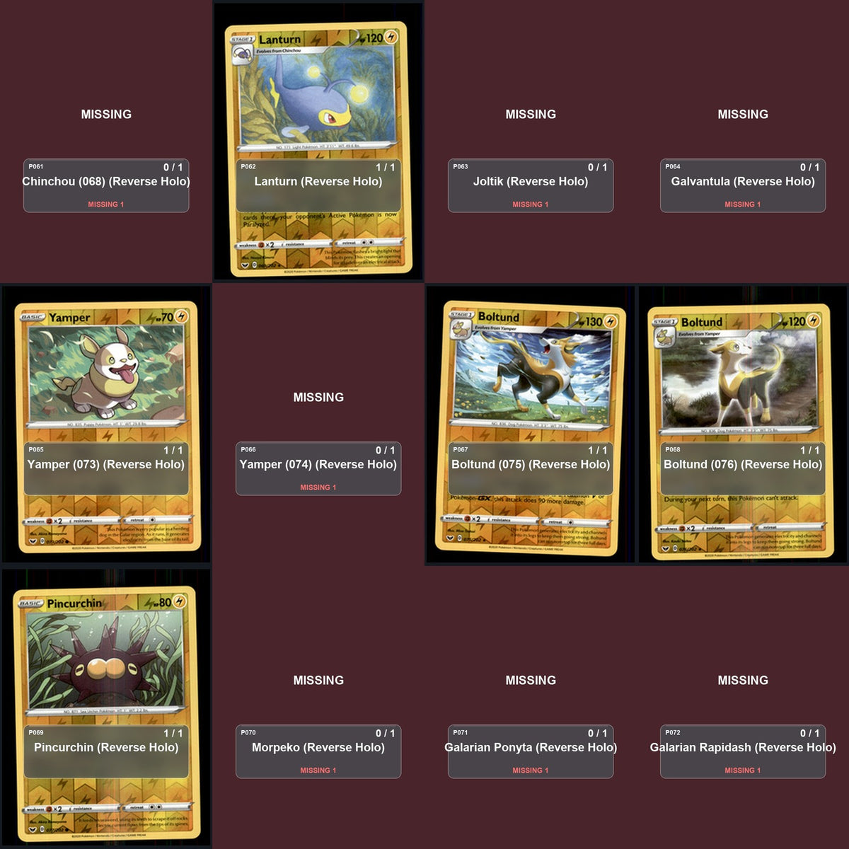 Pokemon TCG SWSH01: Sword & Shield Base Set Reverse Holo Master Set 57 Reverse
