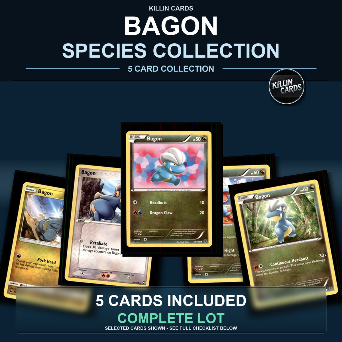 Pokemon TCG Bagon Species Collection 5 Different Cards