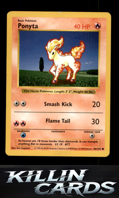 Ponyta 060/102 Pokemon Common Base Set (Shadowless) Card LP