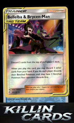 Reverse Holofoil Bellelba & Brycen-Man 186/236 Pokemon Uncommon SM - Cosmic Ecli
