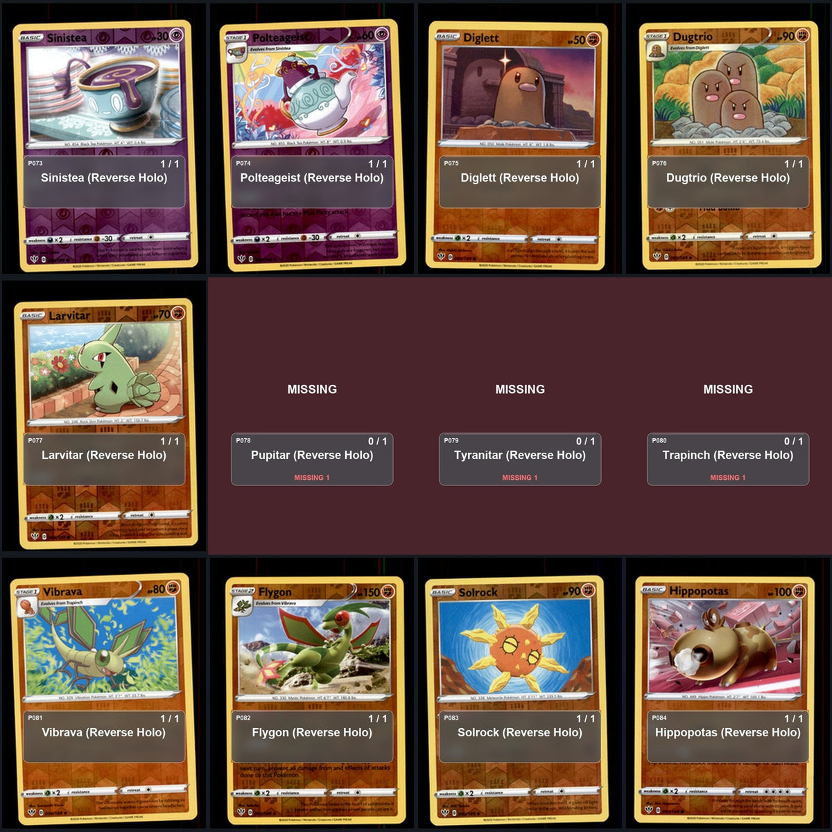 Pokemon TCG SWSH03: Darkness Ablaze Reverse Holo Master Set 103 Reverse Holo