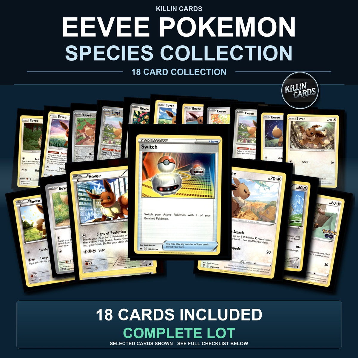 Pokemon TCG Eevee Pokemon Species Collection 18 Different Cards Collection