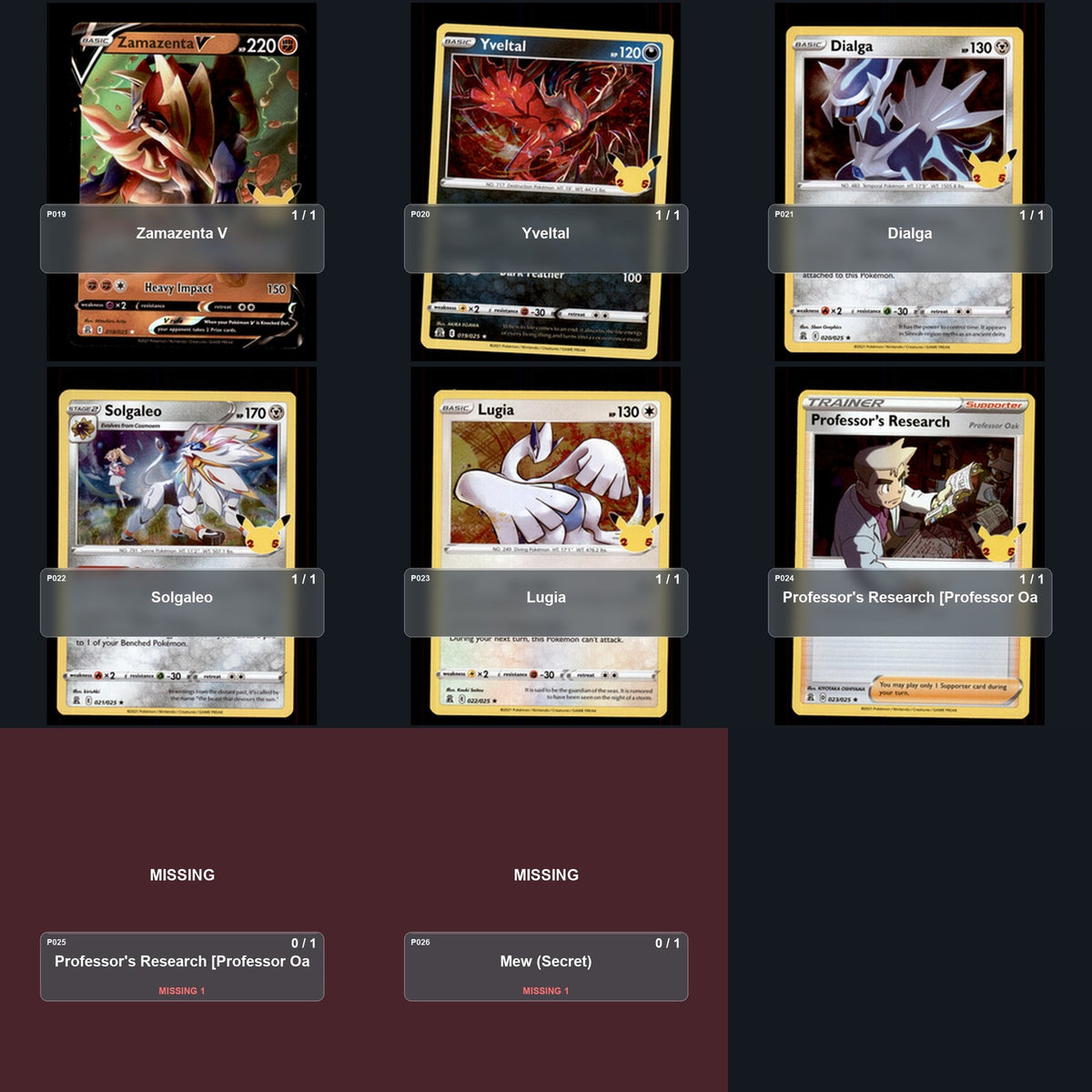 Pokemon TCG Celebrations Partial Master Set Lot 18 Cards Master Set Collection