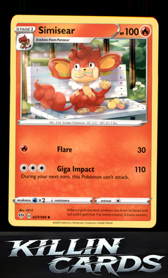 Simisear 027/189 Pokemon Uncommon SWSH03: Darkness Ablaze Card NM