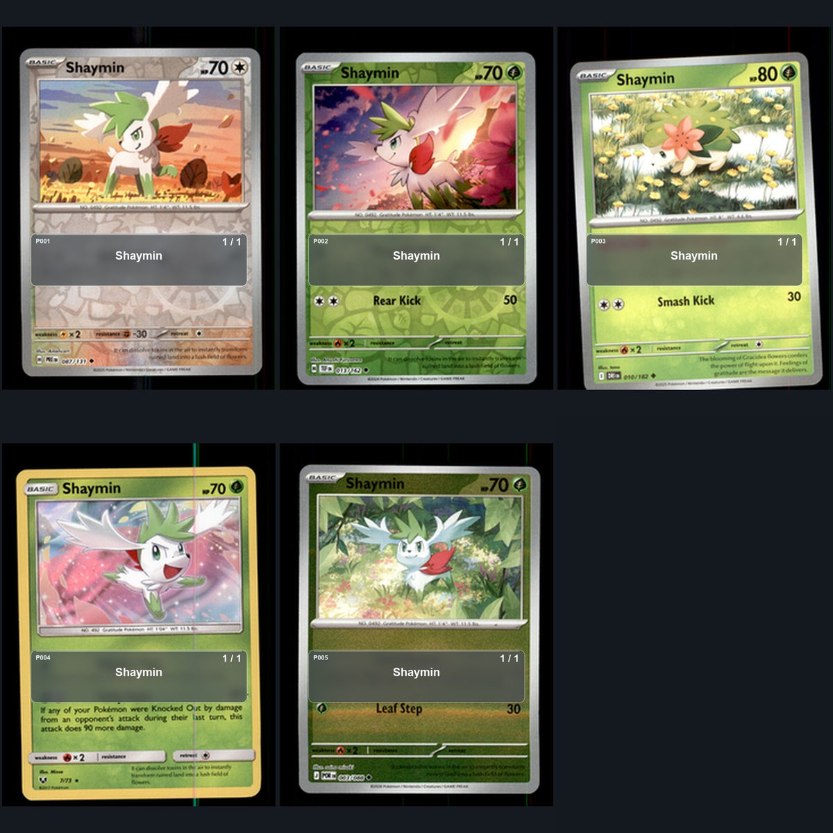 Pokemon TCG Shaymin Species Collection 5 Different Cards