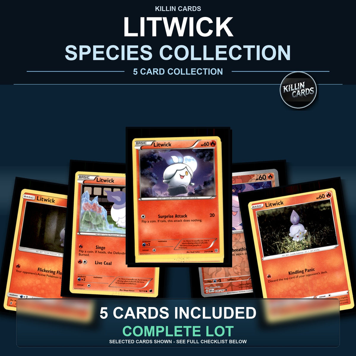 Pokemon TCG Litwick Species Collection 5 Different Cards