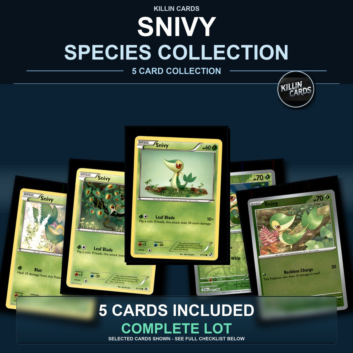 Pokemon TCG Snivy Species Collection 5 Different Cards