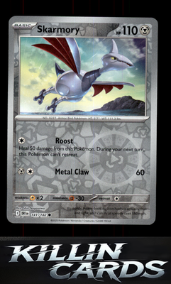 Reverse Holofoil Skarmory 141/182 Pokemon Common SV10: Destined Rivals Card NM