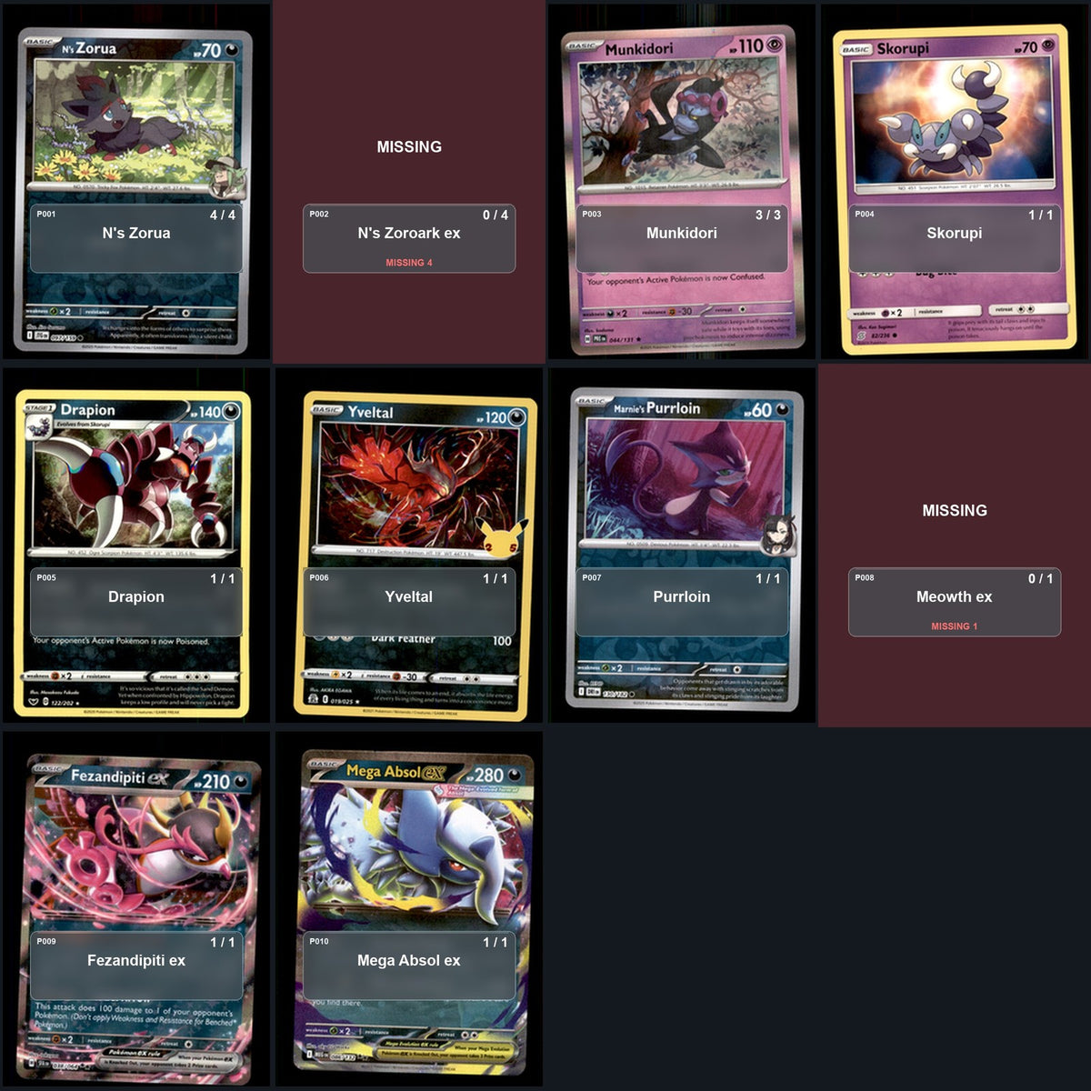 Partial Pokemon TCG NAIC 2026, New Orleans N's Zoroark Decklist 54 Cards Deck