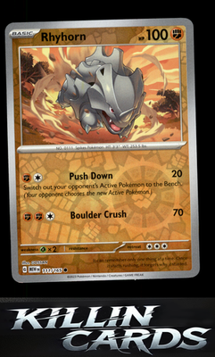 Reverse Holofoil Rhyhorn 111/165 Pokemon Common SV: Scarlet & Violet 151 Card LP