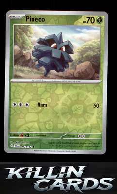Reverse Holofoil Pineco 002/162 Pokemon Common SV05: Temporal Forces Card NM