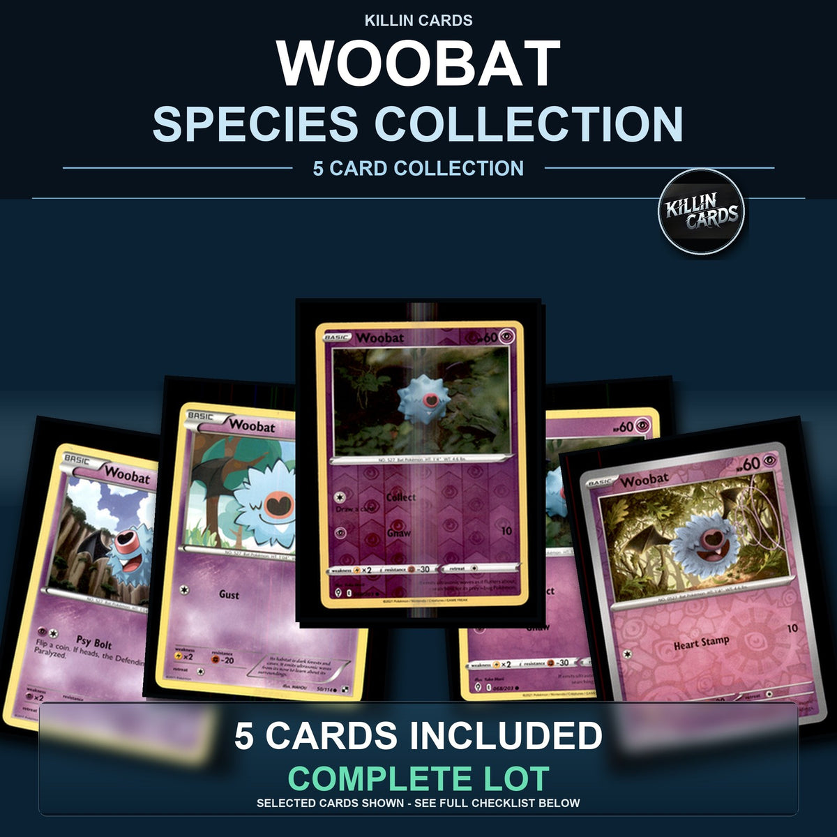 Pokemon TCG Woobat Species Collection 5 Different Cards