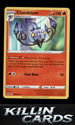 Chandelure 026/196 Pokemon Holo Rare SWSH11: Lost Origin Card NM