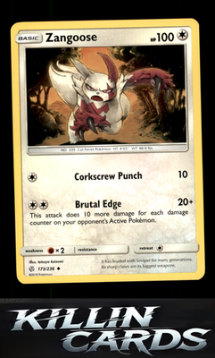 Zangoose 173/236 Pokemon Uncommon SM - Cosmic Eclipse Card NM