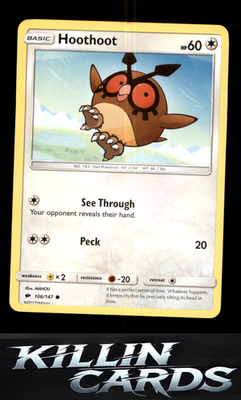 Hoothoot 106/147 Pokemon Common SM - Burning Shadows Card NM