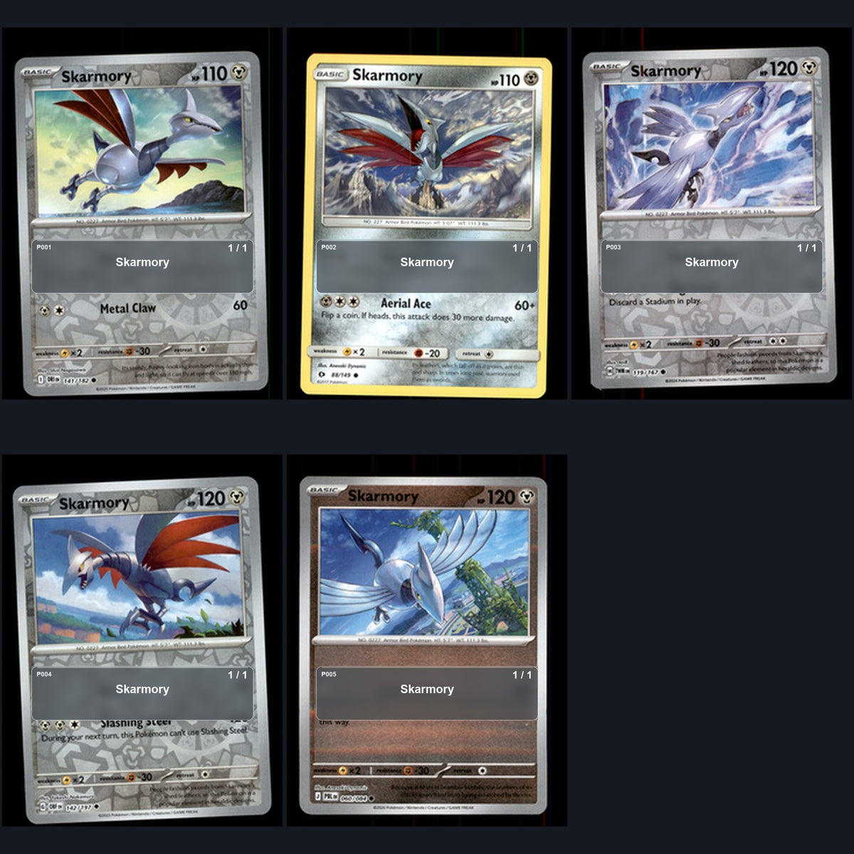 Pokemon TCG Skarmory Species Collection 5 Different Cards