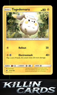 Togedemaru 47/147 Pokemon Common SM - Burning Shadows Card NM