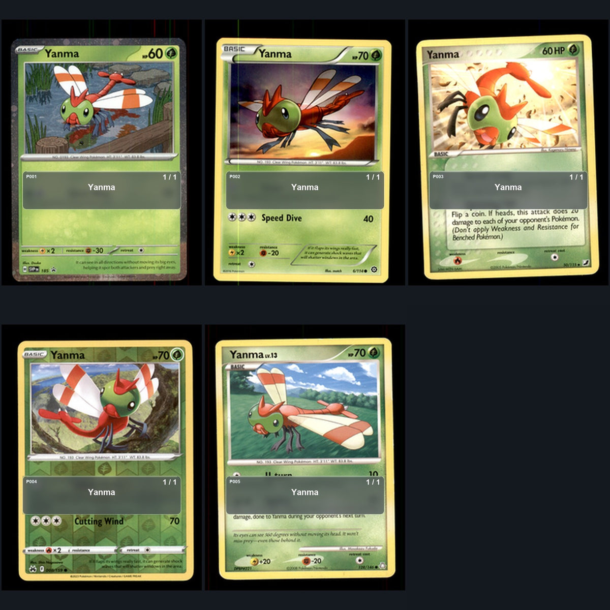 Pokemon TCG Yanma Species Collection 5 Different Cards