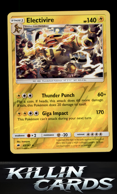 Reverse Holofoil Electivire 43/147 Pokemon Rare SM - Burning Shadows Card NM