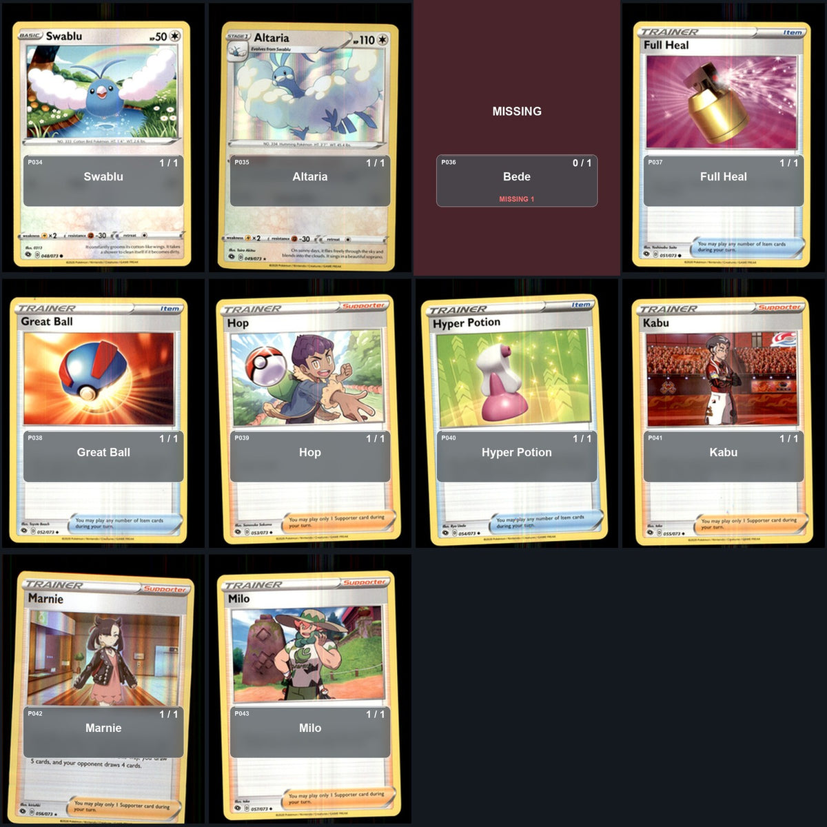 Pokemon TCG Champion's Path C/UC/R Standard Set 29 Cards