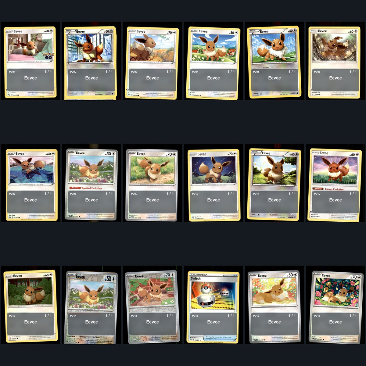 Pokemon TCG Eevee Pokemon Species Collection 18 Different Cards Collection