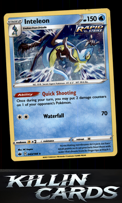 Inteleon 043/198 Pokemon Holo Rare SWSH06: Chilling Reign Card NM