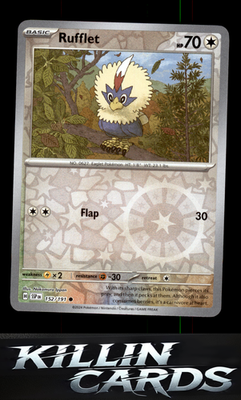 Reverse Holofoil Rufflet 152/191 Pokemon Common SV08: Surging Sparks Card NM