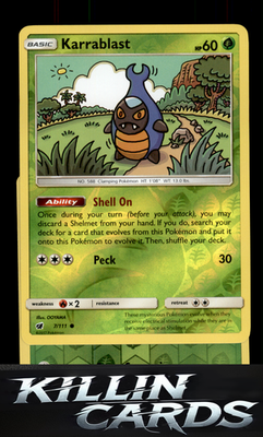 Reverse Holofoil Karrablast 7/111 Pokemon Common SM - Crimson Invasion Card NM