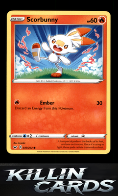 Scorbunny (030) 030/202 Pokemon Common SWSH01: Sword & Shield Base Set Card NM