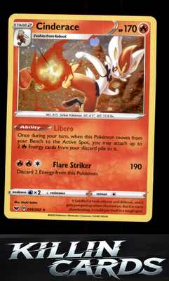 Cinderace (034) 034/202 Pokemon Holo Rare SWSH01: Sword & Shield Base Set Card N