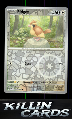 Reverse Holofoil Pidgey 162/197 Pokemon Common SV03: Obsidian Flames Card NM