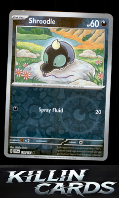 Reverse Holofoil Shroodle 120/191 Pokemon Common SV08: Surging Sparks Card NM
