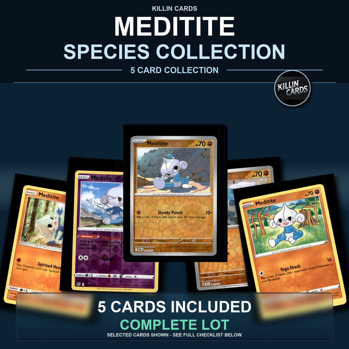 Pokemon TCG Meditite Species Collection 5 Different Cards