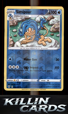 Reverse Holofoil Simipour 042/189 Pokemon Uncommon SWSH03: Darkness Ablaze Card