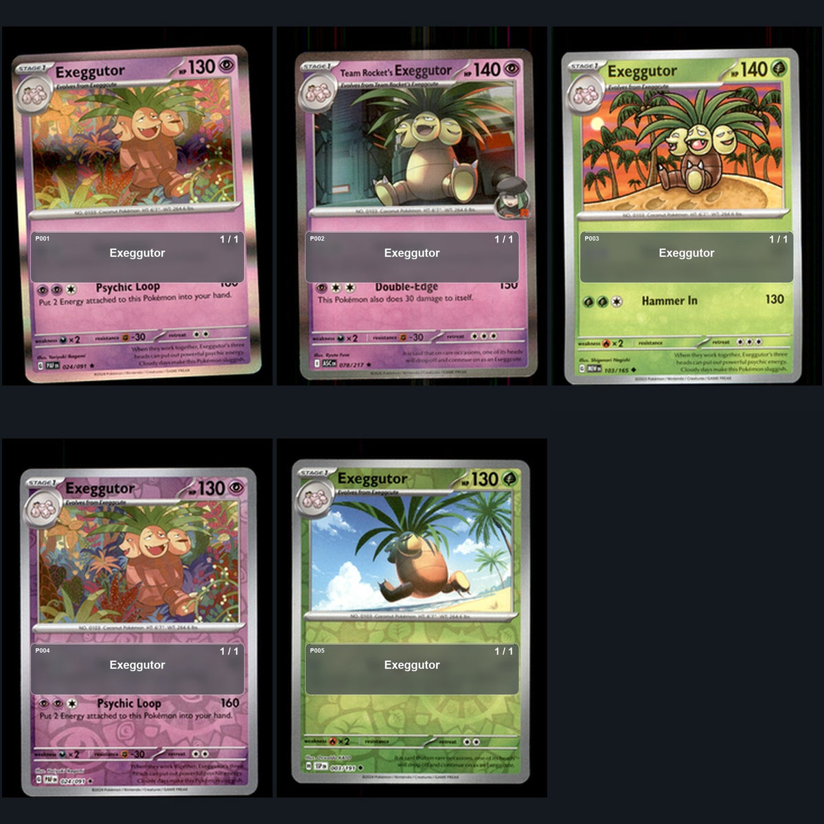 Pokemon TCG Exeggutor Species Collection 5 Different Cards
