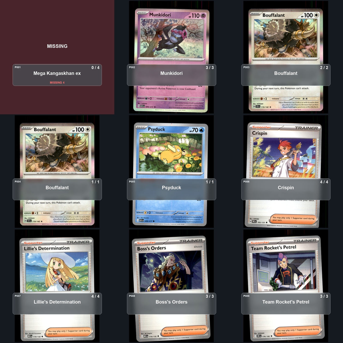 Partial Pokemon TCG World Championships 2026 Kangaskhan Bouffalant Decklist 53 Cards Deck