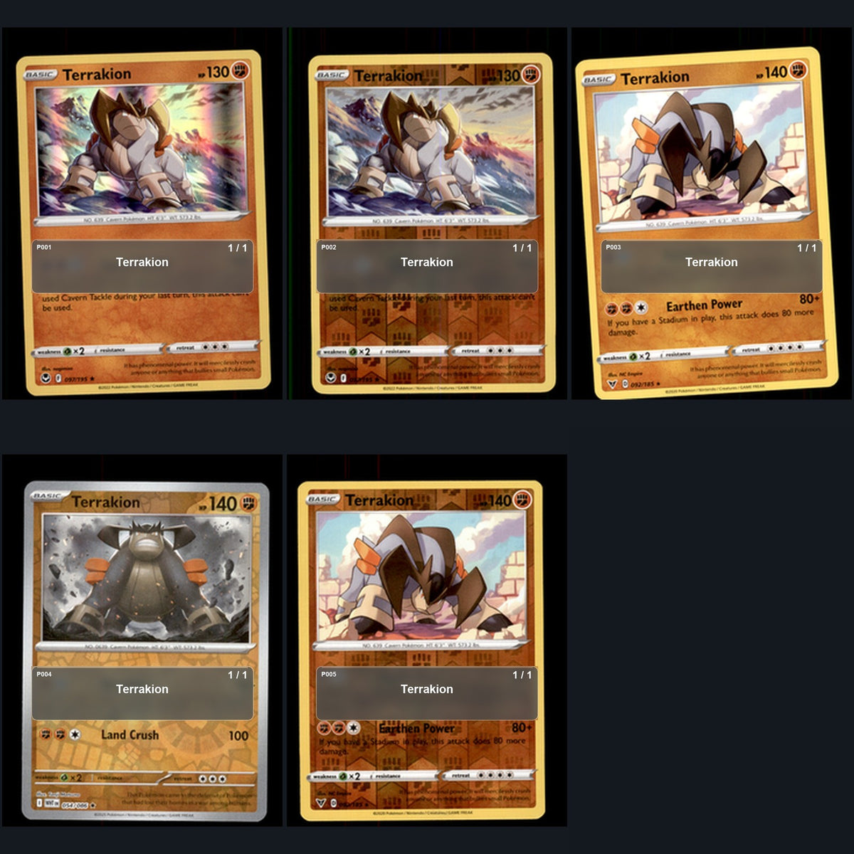 Pokemon TCG Terrakion Species Collection 5 Different Cards