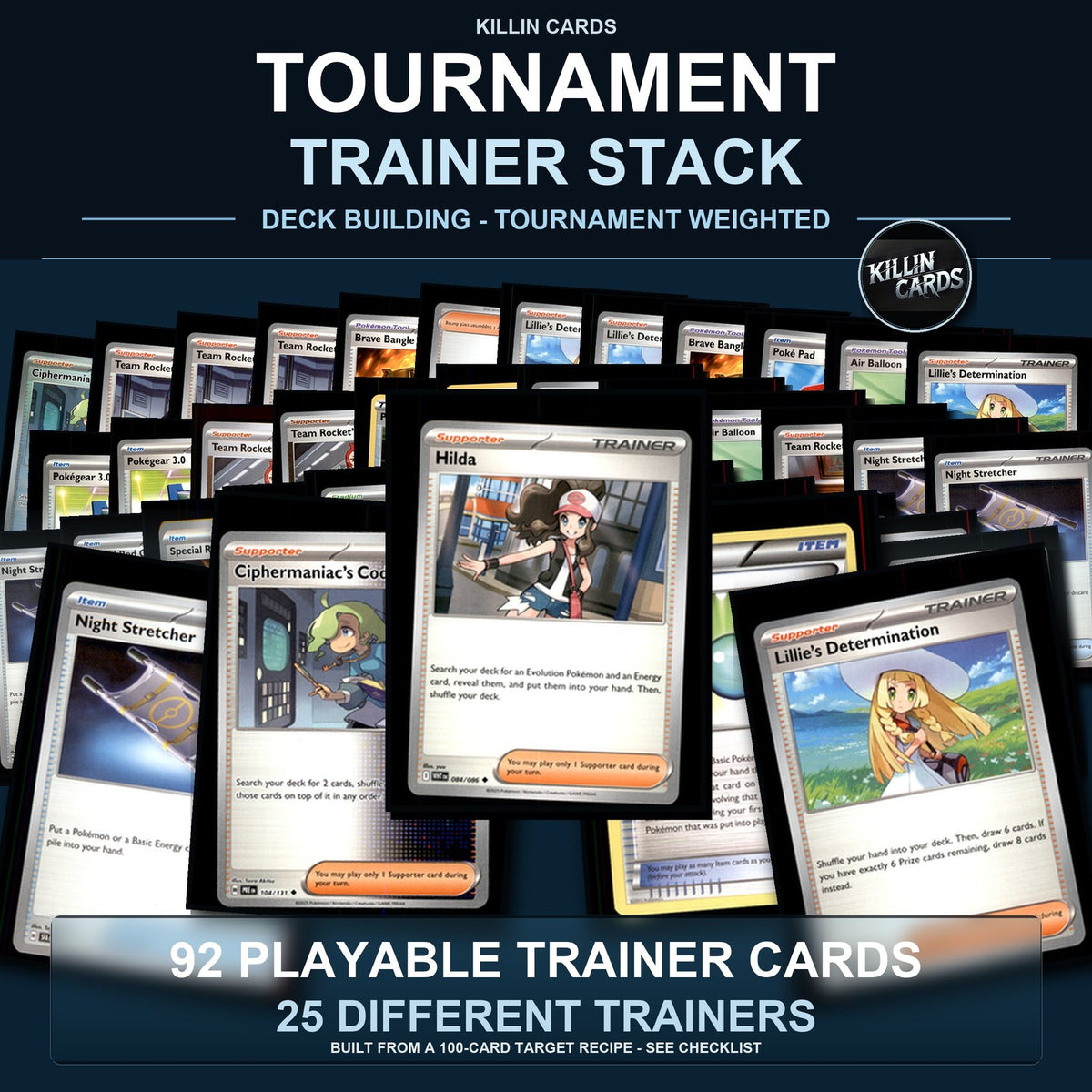 Pokemon TCG Trainer Card Lot 100 Cards Deck Building Playable Tournament